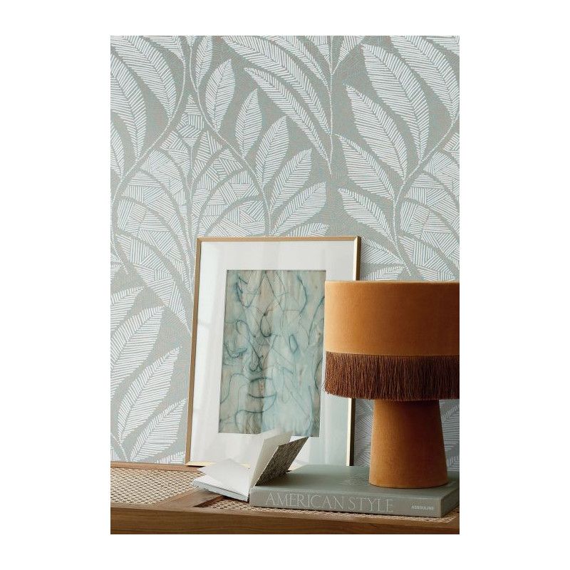 Papier peint intissé végétal vert sauge et or GUSTAV - Printemps Viennois par Casamance - 74770202