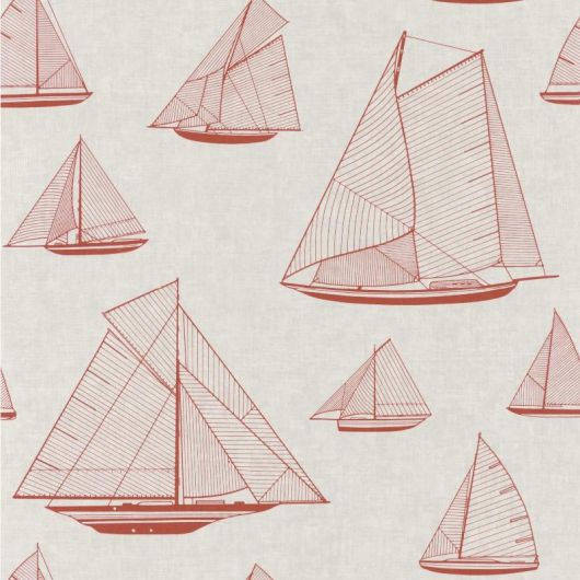 Papier peint vinyle sur intissé marin rouge BATEAU AU TRAIT - Rivage par Casadeco - 84028205