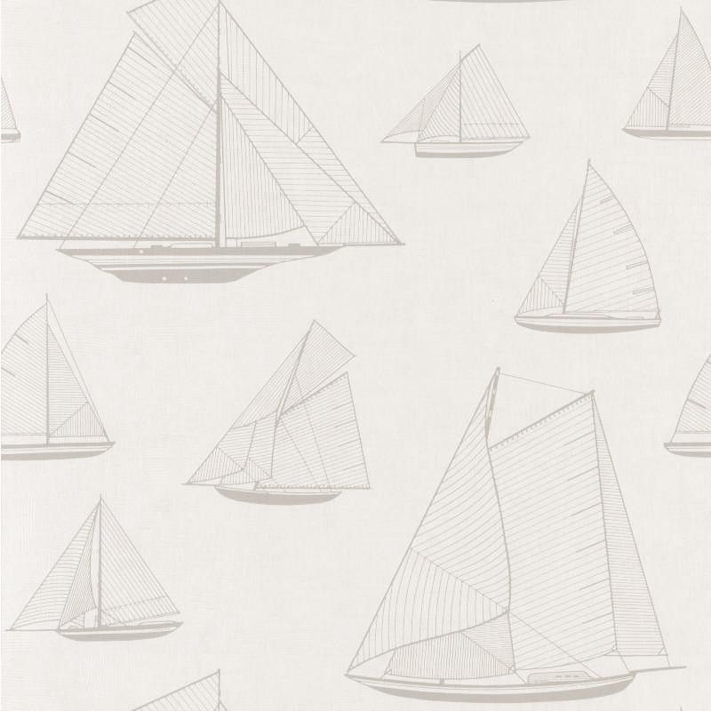 Papier peint vinyle sur intissé marin beige BATEAU AU TRAIT - Rivage par Casadeco - 84021126