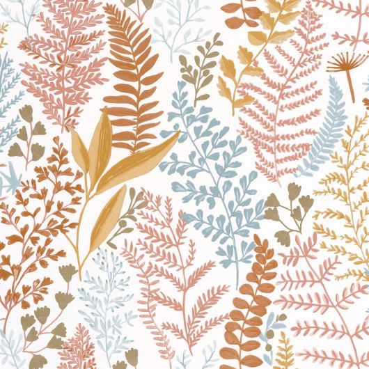 Papier peint intissé végétal ocre, terracotta et bleu WOODLAND - La Forêt par Caselio - 102924366