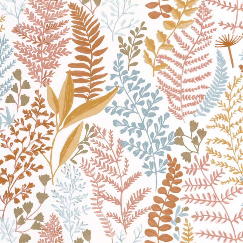 Papier peint intissé végétal ocre, terracotta et bleu WOODLAND - La Forêt par Caselio - 102924366