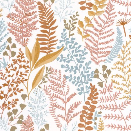 Papier peint intissé végétal ocre, terracotta et bleu WOODLAND - La Forêt par Caselio - 102924366