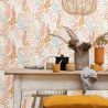 Papier peint intissé végétal ocre, terracotta et bleu WOODLAND - La Forêt par Caselio - 102924366