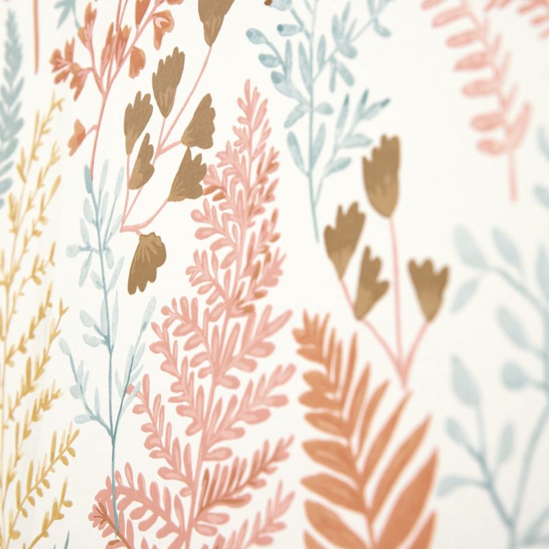 Papier peint intissé végétal ocre, terracotta et bleu WOODLAND - La Forêt par Caselio - 102924366