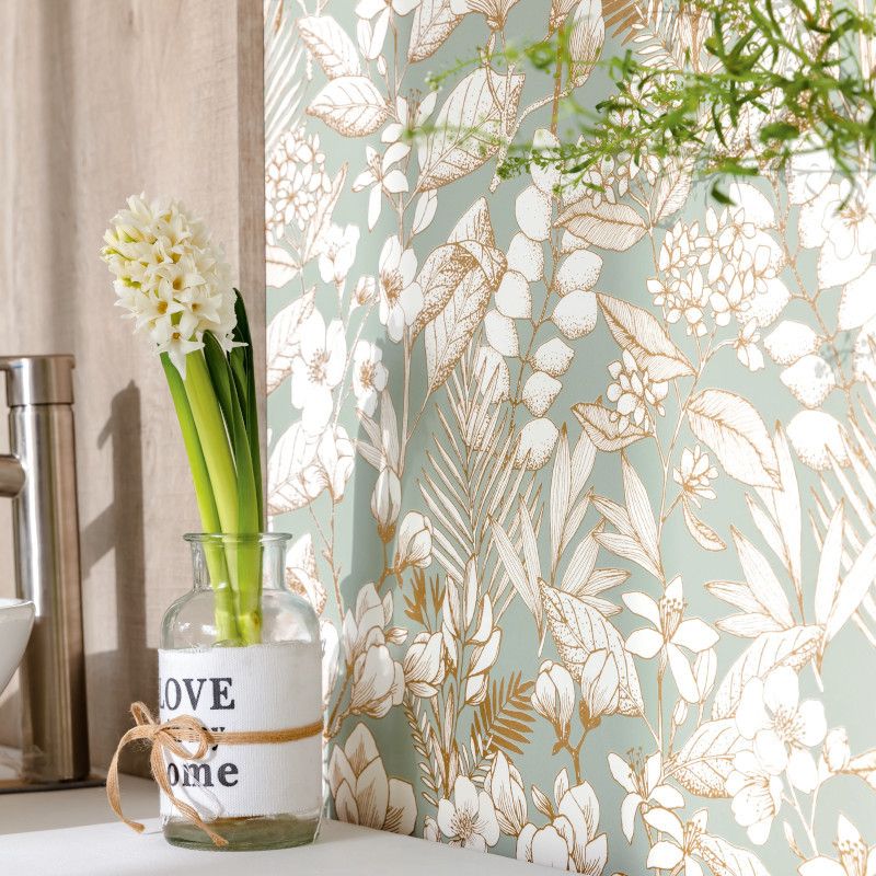 Papier peint vinyle sur intissé floral blanc et or MAY - Flower Power par Caselio - 101857024