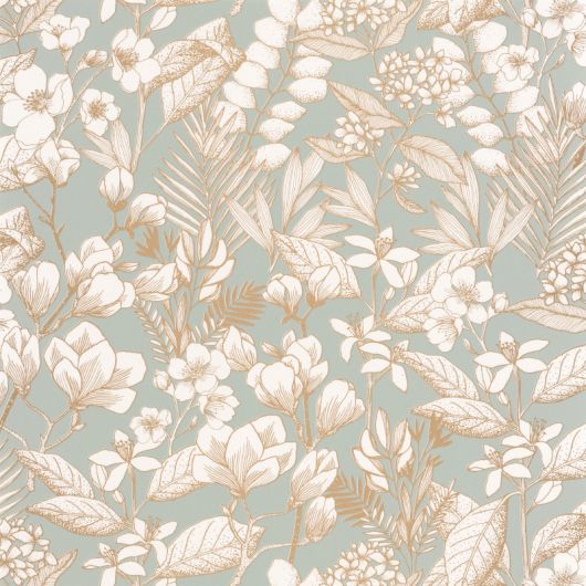 Papier peint vinyle sur intissé floral blanc et or MAY - Flower Power par Caselio - 101857024