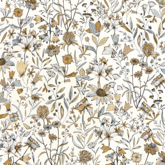 Papier peint vinyle sur intissé floral vert d'eau et camel JARDIN DE GIVERNY - Art of Botany par Caselio - 103000635