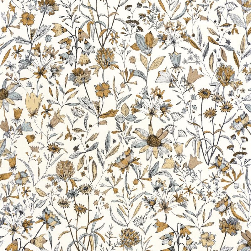 Papier peint vinyle sur intissé floral vert d'eau et camel JARDIN DE GIVERNY - Art of Botany par Caselio - 103000635
