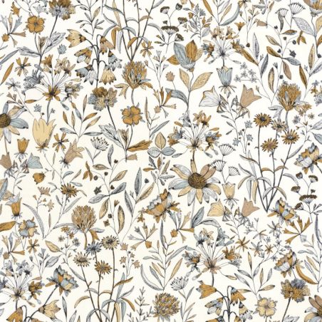 Papier peint vinyle sur intissé floral vert d'eau et camel JARDIN DE GIVERNY - Art of Botany par Caselio - 103000635