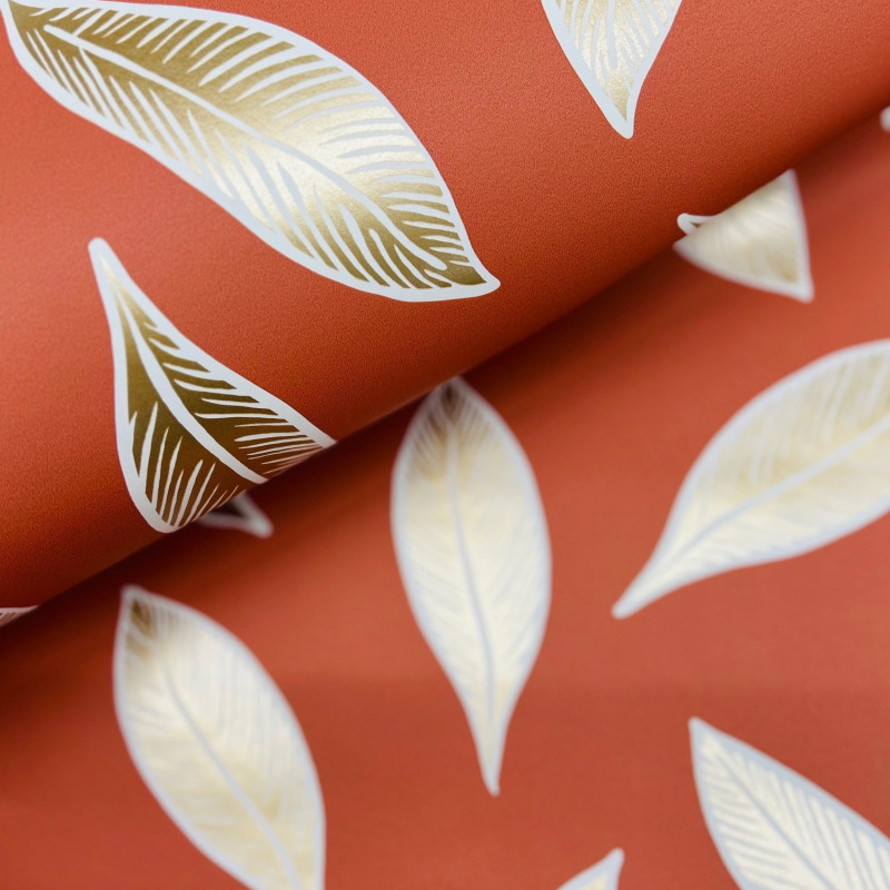 Papier peint intissé végétal terracotta et or GABON - Odyssée par Caselio - 101443339