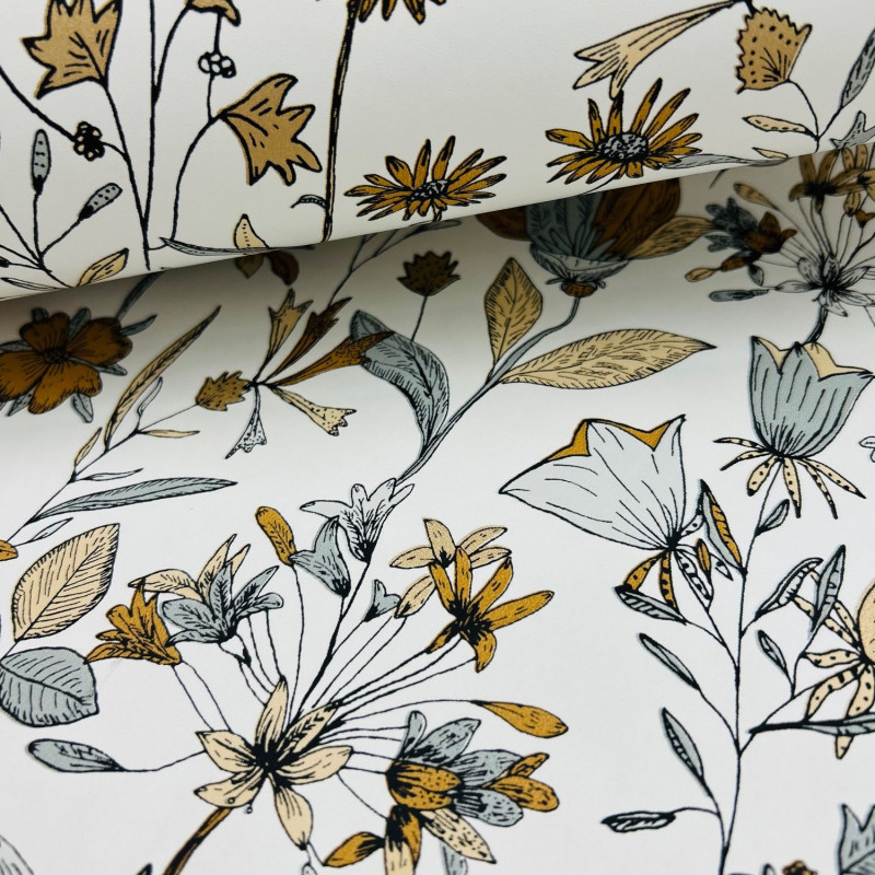 Papier peint vinyle sur intissé floral vert d'eau et camel JARDIN DE GIVERNY - Art of Botany par Caselio - 103000635