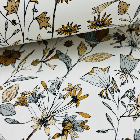 Papier peint vinyle sur intissé floral vert d'eau et camel JARDIN DE GIVERNY - Art of Botany par Caselio - 103000635