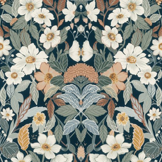 Papier peint intissé floral bleu et vert ROMANTIC FLOWERS - Sélection par Rasch - 581904