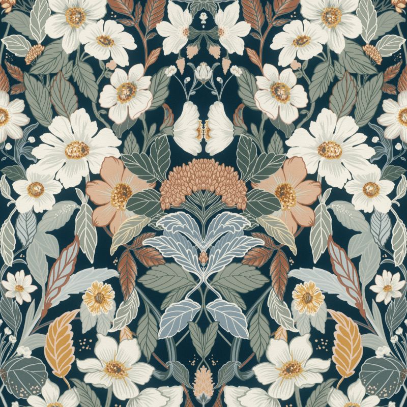 Papier peint intissé floral bleu et vert ROMANTIC FLOWERS - Sélection par Rasch - 581904