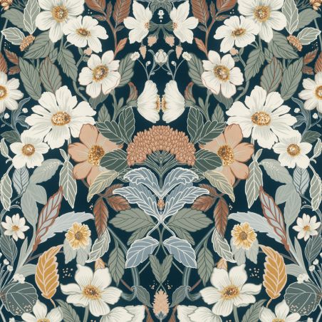 Papier peint intissé floral bleu et vert ROMANTIC FLOWERS - Sélection par Rasch - 581904