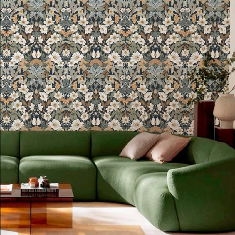 Papier peint intissé floral bleu et vert ROMANTIC FLOWERS - Sélection par Rasch - 581904
