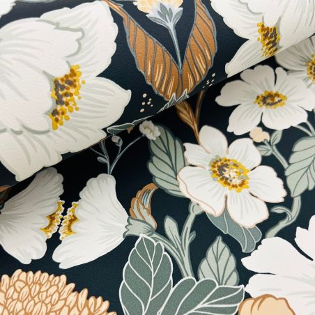 Papier peint intissé floral bleu et vert ROMANTIC FLOWERS - Sélection par Rasch - 581904