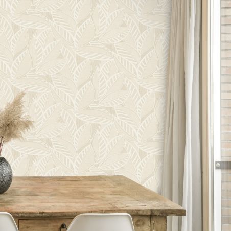 Papier peint intissé végétal beige et camel TAPIS DE FEUILLES - Sélection par Rasch - 693492