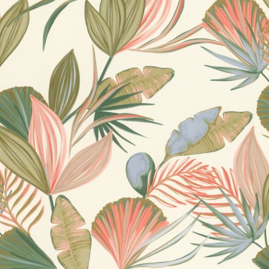Papier peint intissé végétal corail et vert OISEAUX DE PARADIS - Sélection par Rasch - 583137