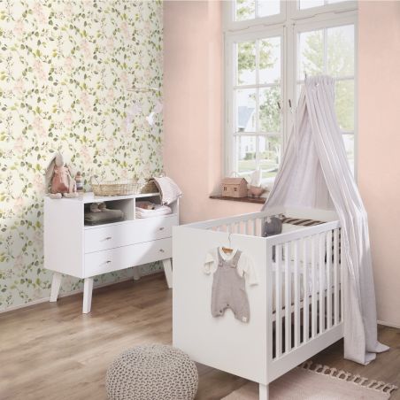 Papier peint intissé floral roseet vert FLEURS BUCOLIQUES - Sélection par Rasch - 582215