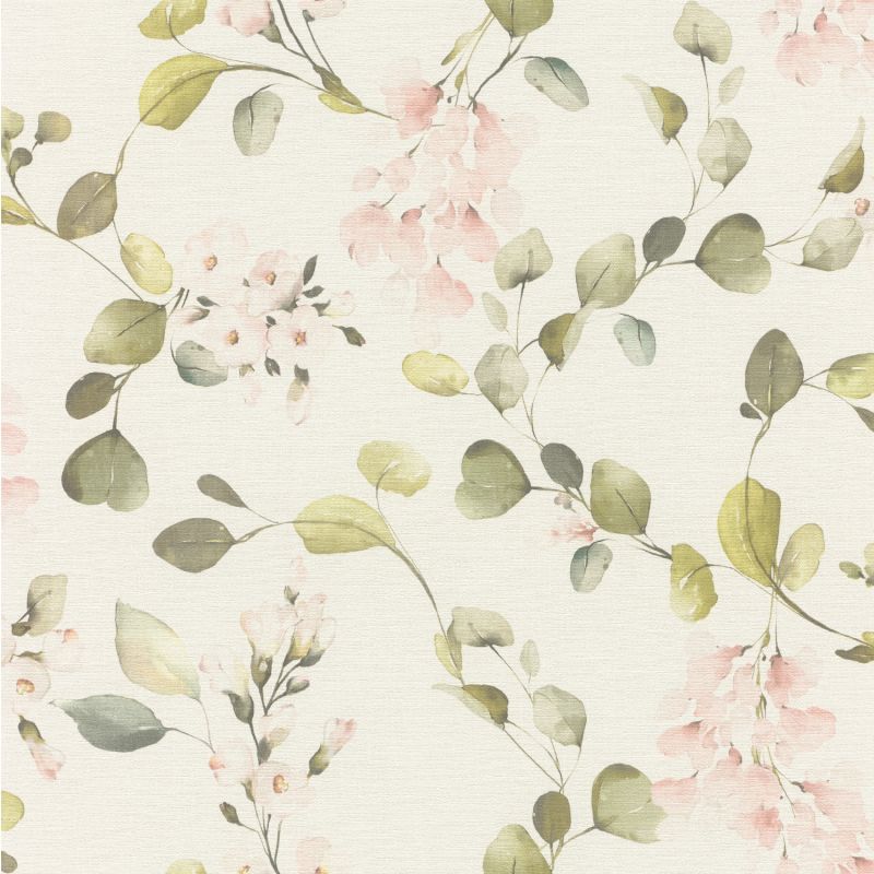 Papier peint intissé floral roseet vert FLEURS BUCOLIQUES - Sélection par Rasch - 582215