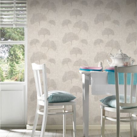 Papier peint vinyle sur intissé floral gris et argenté GINGKO - Borneo par As Creation - 32265-3