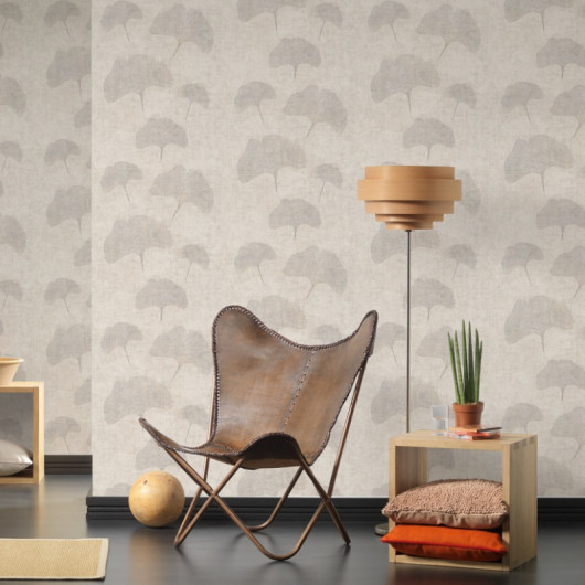 Papier peint vinyle sur intissé floral gris et argenté GINGKO - Borneo par As Creation - 32265-3