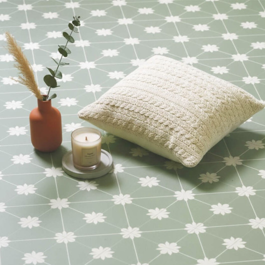 Sol Vinyle/PVC - 2m - carrelage vert d'eau et blanc MADELINE 524 Essential Alegria par IVC