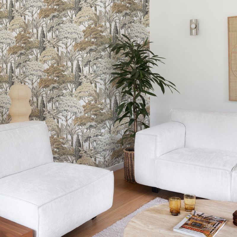 Papier peint intissé végétal beige et noir FOREST- Karuna par Grandeco - A76301
