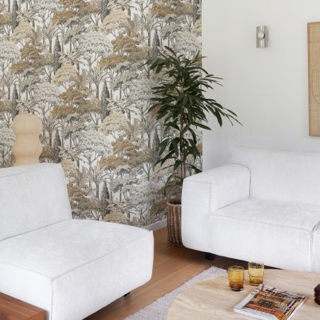 Papier peint intissé végétal beige et noir FOREST- Karuna par Grandeco - A76301