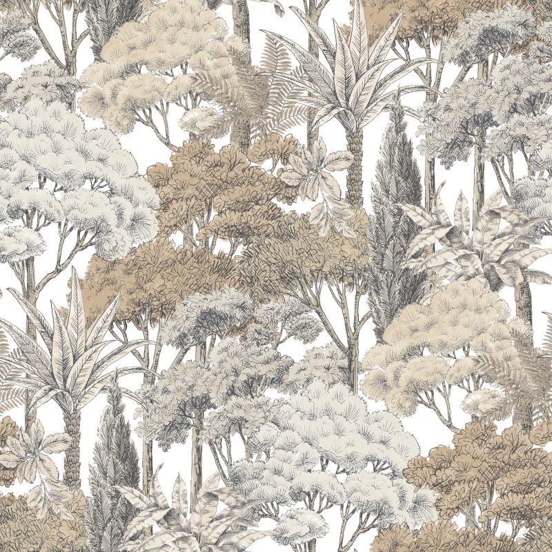 Papier peint intissé végétal beige et noir FOREST- Karuna par Grandeco - A76301