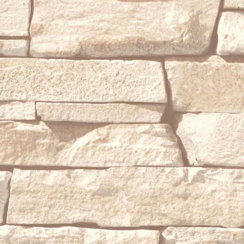 Papier peint vinyle sur intissé trompe l'œil beige et marron STONE WALL - Nomad par Grandeco - 115403