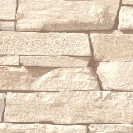 Papier peint vinyle sur intissé trompe l'œil beige et marron STONE WALL - Nomad par Grandeco - 115403