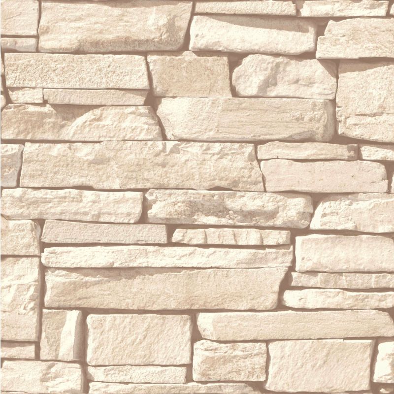 Papier peint vinyle sur intissé trompe l'œil beige et marron STONE WALL - Nomad par Grandeco - 115403
