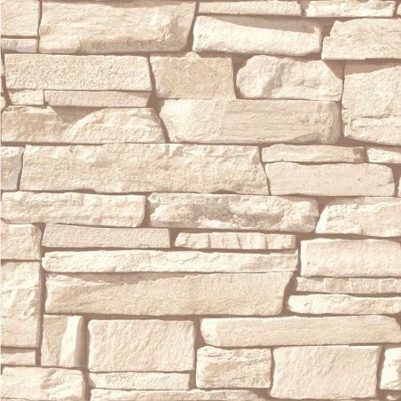Papier peint vinyle sur intissé trompe l'œil beige et marron STONE WALL - Nomad par Grandeco - 115403