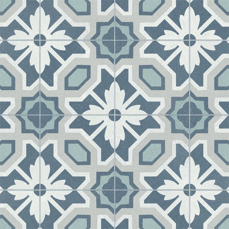 Sol Vinyle/PVC - 3m - carreaux de ciment bleu et gris ELEANOR 575 Texas New par IVC