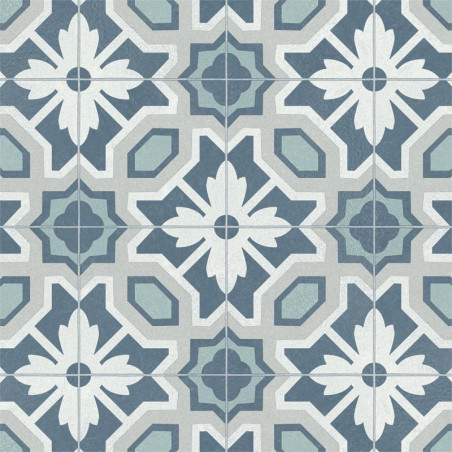 Sol Vinyle/PVC - 3m - carreaux de ciment bleu et gris ELEANOR 575 Texas New par IVC