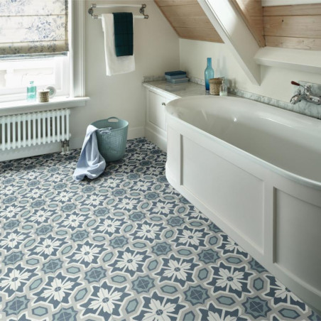 Sol Vinyle/PVC - 3m - carreaux de ciment bleu et gris ELEANOR 575 Texas New par IVC