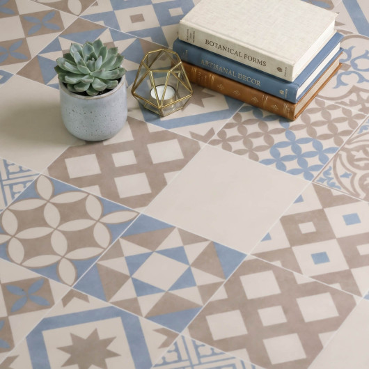 Sol Vinyle/PVC - 2m - carreaux de ciment bleu et beige AMADORA 171M Ultra par Beauflor