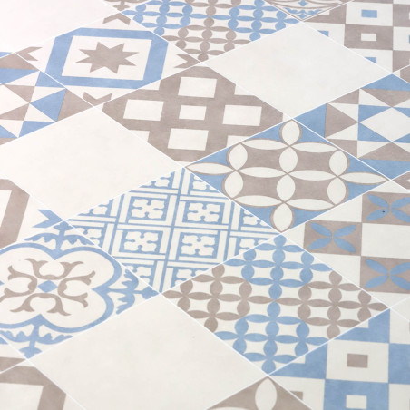 Sol Vinyle/PVC - 2m - carreaux de ciment bleu et beige AMADORA 171M Ultra par Beauflor
