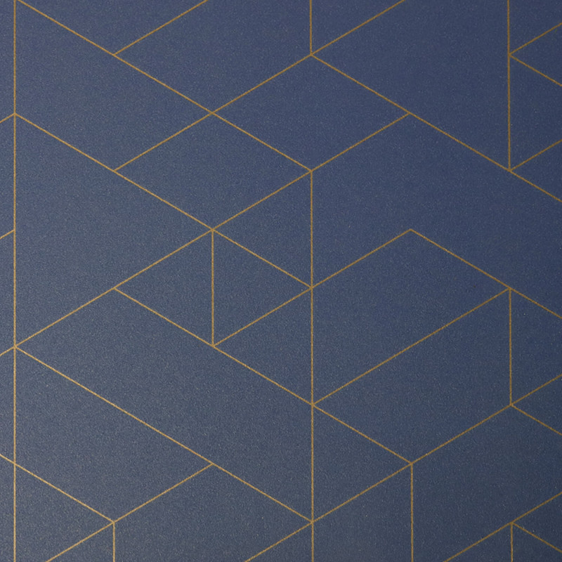 Sol Vinyle/PVC - 2m - géométrique bleu roi et motif ocre JESTER 578 - Essential Bingo par IVC