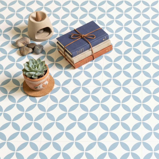 Sol Vinyle/PVC - 2 m - carrelage origami blanc et bleu nordique MAGALI 395 - Bingo Essential par IVC