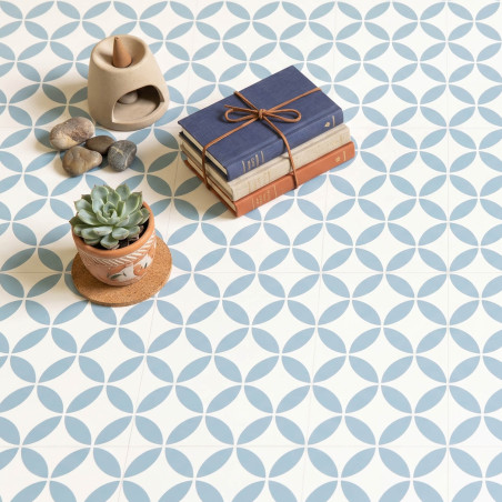 Sol Vinyle/PVC - 2 m - carrelage origami blanc et bleu nordique MAGALI 395 - Bingo Essential par IVC
