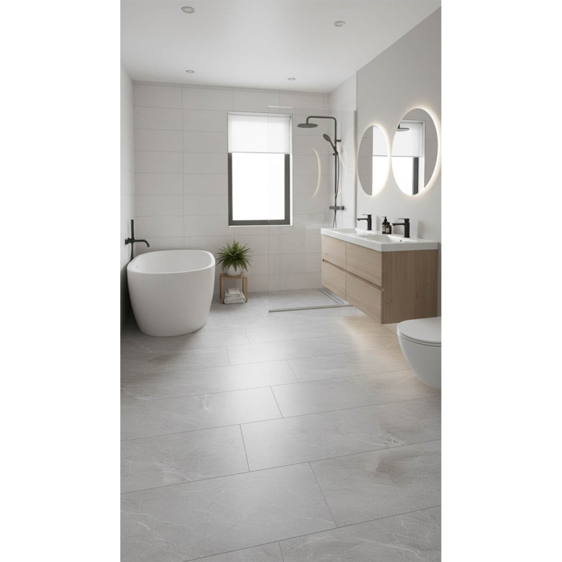 Sol Vinyle/PVC - Dalle clipsable - Carrelage marbré gris BETON - Origine par Mildecor