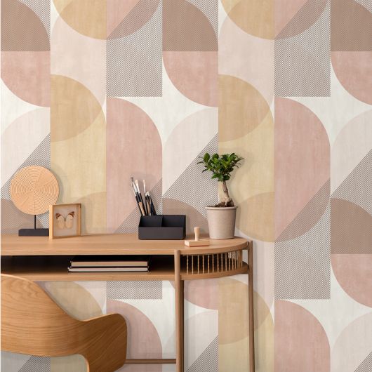 Papier peint vinyle sur intissé géométrique jaune, ocre et rose ZEBRA - Séjours et Chambres par Lutèce - 11220103