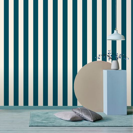 Papier peint vinyle sur intissé géométrique bleu marine et blanc RAYURE XL - Cuisines et Bains par Lutèce - 51231611