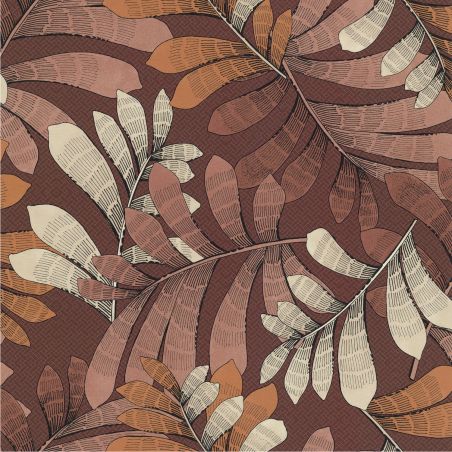 Papier peint vinyle sur intissé feuillage bordeaux et beige EMILE - Villa Rosalie par Lutèce - 51223510