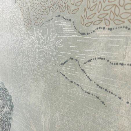 Papier peint vinyle sur intissé feuillage bleu grisé et argent JARDIN JAPONAIS - Cuisines et Bains par Lutèce - 51231711