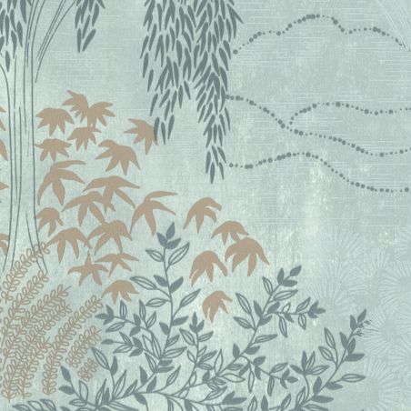 Papier peint vinyle sur intissé feuillage bleu grisé et argent JARDIN JAPONAIS - Cuisines et Bains par Lutèce - 51231711