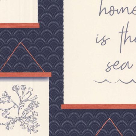 Papier peint expansé sur papier pient marin bleu marine, beige et terracotta CADRE OCEAN - Cuisines et Bains par Lutèce - 511866